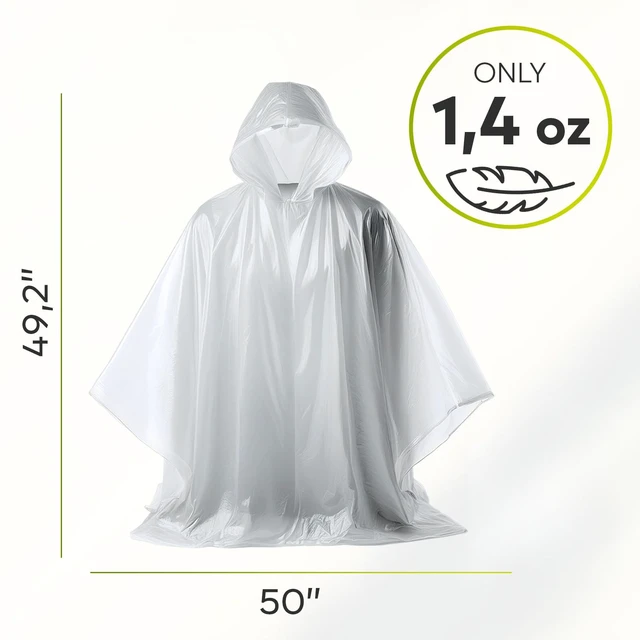 Alt view image 5 of 7 - ZENO Disposable Rain Ponchos for Adults - Clear with Hood, Compact Emergency Ponchos for Hiking, Camping, Travel