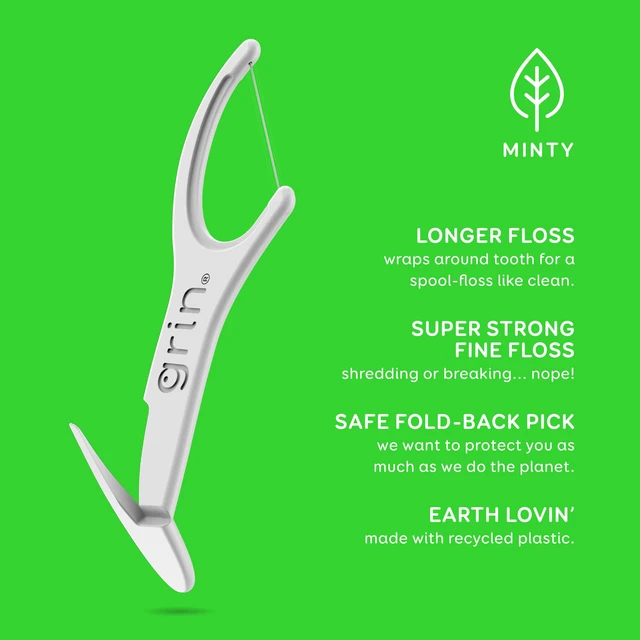 Alt view image 3 of 7 - GRIN Clean Flosspyx, Floss Picks, 150 Count, Dental Flossers, Minty Flavor, Recycled Plastic, Super Strong Fine Floss, Tight Teeth, Premium Longer Floss Head, Includes Safe Fold-Back Tooth Pick