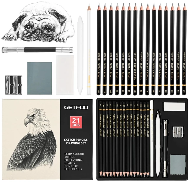 Main image of 21pc Drawing Sketching Pencil Set Graphite 14B-5H & Charcoal Pencils