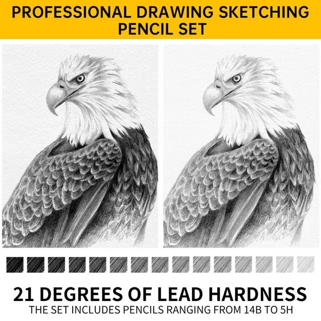 Alt view image 5 of 7 - 21pc Drawing Sketching Pencil Set Graphite 14B-5H & Charcoal Pencils