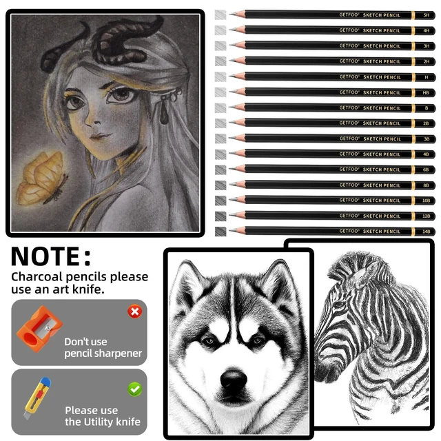 Alt view image 6 of 7 - 21pc Drawing Sketching Pencil Set Graphite 14B-5H & Charcoal Pencils