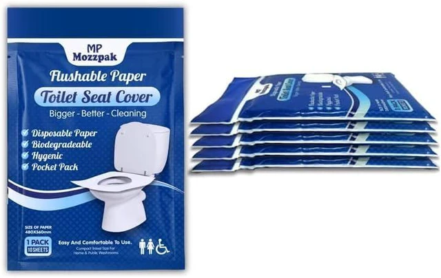 Main image of MP MOZZPAK Toilet Seat Covers Disposable (60 Pack) - XL Flushable Disposable Toilet Seat Cover for Kids Potty Training, Adults - 100% Biodegradable - Travel Essential Accessories for Airplane, Camping