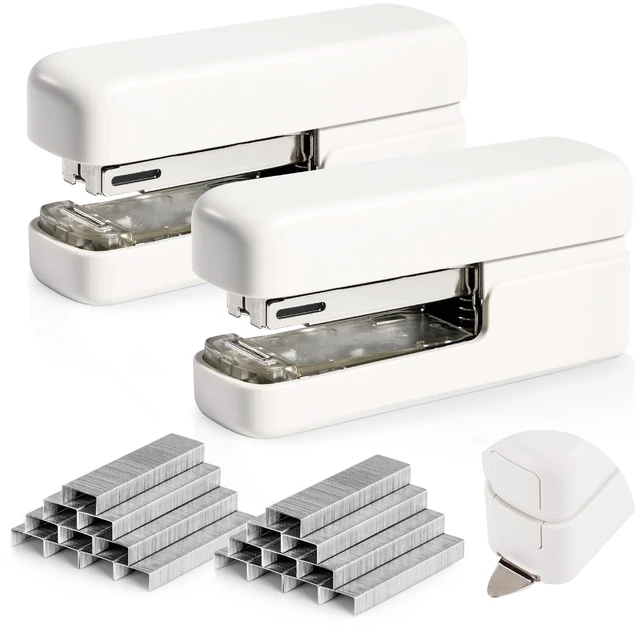 Main image of deli Stapler, Desktop Staplers with Integrated Staple Remover, 45 Sheet Capacity Office Stapler, 2 Pack, White