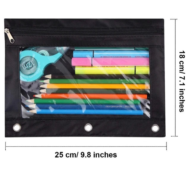 Alt view image 2 of 7 - Pencil Pouch 3 Ring, Zipper Pencil Pouches Case Binder Cosmetic Bag Black 2 Pack