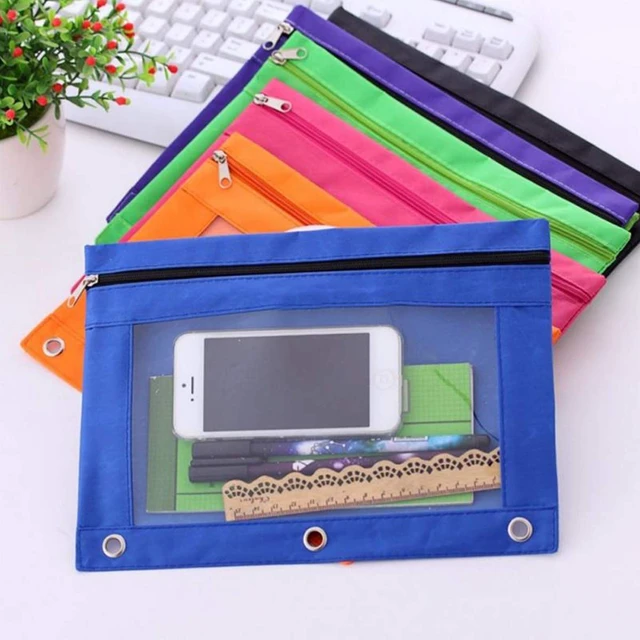 Alt view image 3 of 7 - Pencil Pouch 3 Ring, Zipper Pencil Pouches Case Binder Cosmetic Bag Black 2 Pack