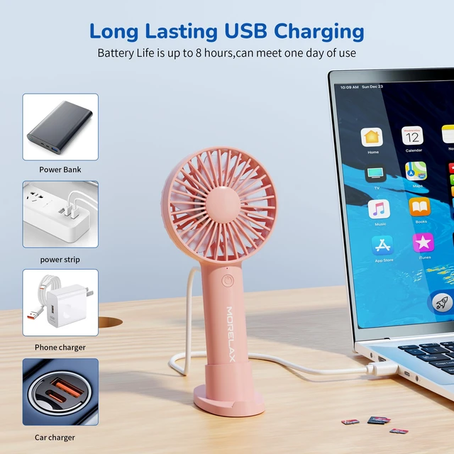 Alt view image 4 of 7 - Jancane Handheld Fan, Portable Fan, 4000mAh Rechargeable Personal Fan, 10H Battery, Strong Wind, Small & Powerful, Cute Design for Travel, Makeup, Girls Women Summer Travel Essential Gift