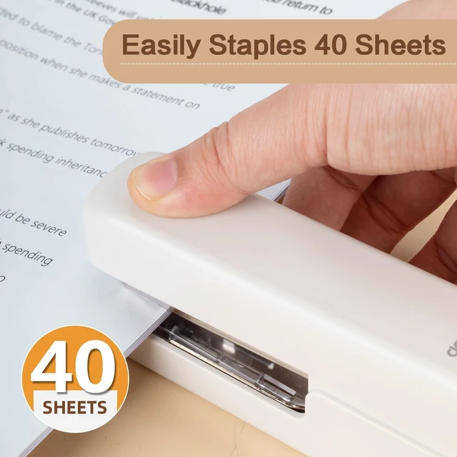 Alt view image 2 of 7 - deli Stapler, Desktop Staplers with Integrated Staple Remover, 45 Sheet Capacity Office Stapler, 2 Pack, White