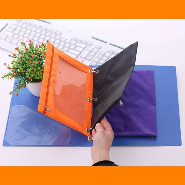 Alt view image 4 of 7 - Pencil Pouch 3 Ring, Zipper Pencil Pouches Case Binder Cosmetic Bag Black 2 Pack
