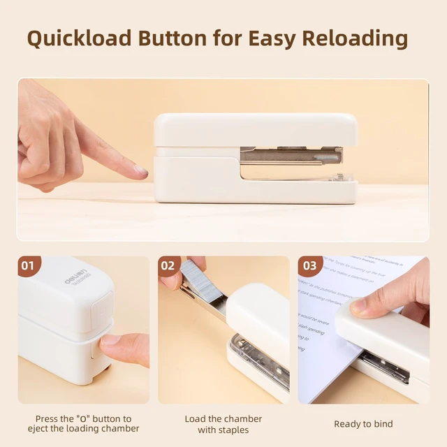 Alt view image 4 of 7 - deli Stapler, Desktop Staplers with Integrated Staple Remover, 45 Sheet Capacity Office Stapler, 2 Pack, White