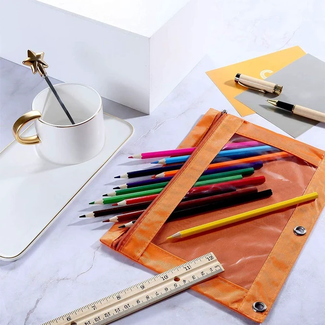 Alt view image 5 of 7 - Pencil Pouch 3 Ring, Zipper Pencil Pouches Case Binder Cosmetic Bag Black 2 Pack