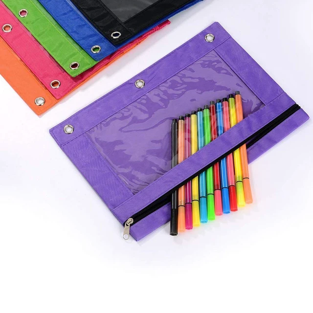 Alt view image 6 of 7 - Pencil Pouch 3 Ring, Zipper Pencil Pouches Case Binder Cosmetic Bag Black 2 Pack