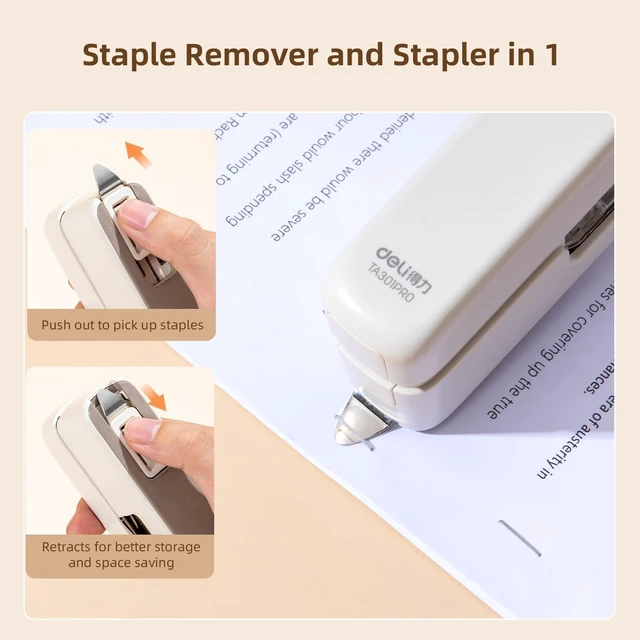 Alt view image 5 of 7 - deli Stapler, Desktop Staplers with Integrated Staple Remover, 45 Sheet Capacity Office Stapler, 2 Pack, White