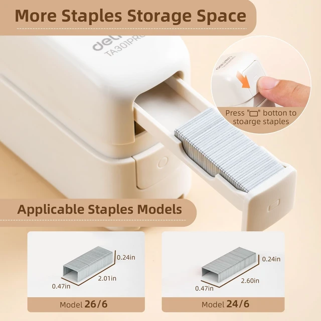 Alt view image 6 of 7 - deli Stapler, Desktop Staplers with Integrated Staple Remover, 45 Sheet Capacity Office Stapler, 2 Pack, White
