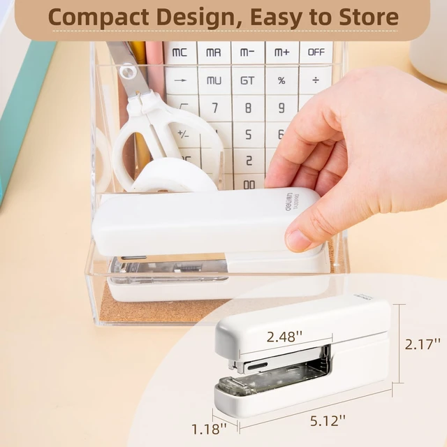 Alt view image 7 of 7 - deli Stapler, Desktop Staplers with Integrated Staple Remover, 45 Sheet Capacity Office Stapler, 2 Pack, White