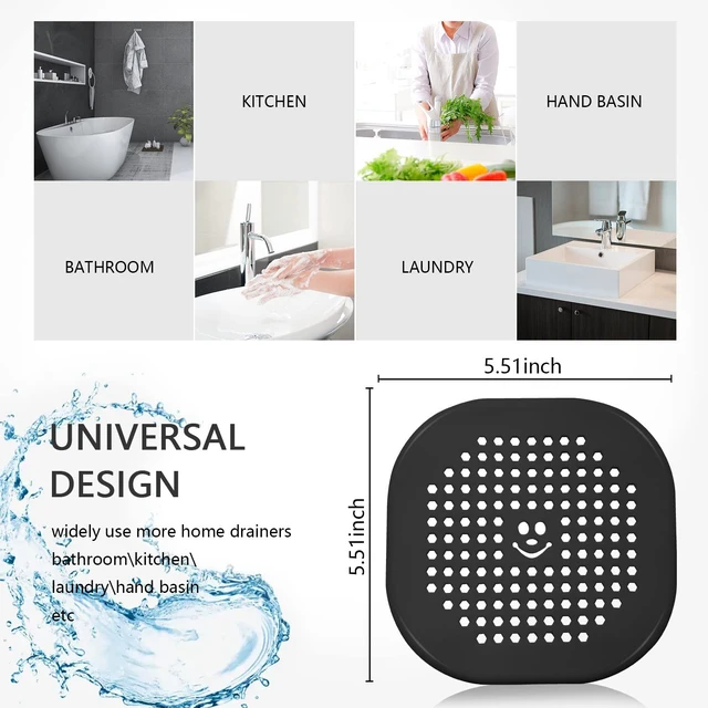 Alt view image 6 of 7 - 2 Pack Drain Hair Catcher Silicone Bathroom Accessories Shower Drain Protector Sink Drain Strainer Hair Stopper for Shower Kitchen Bathroom Tub Grey