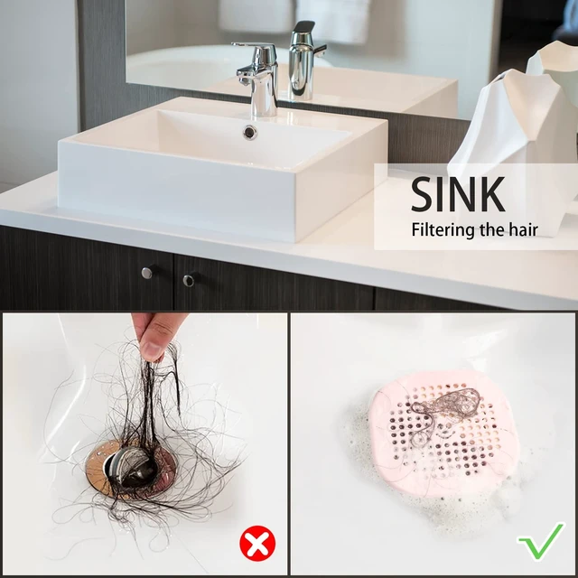 Alt view image 7 of 7 - 2 Pack Drain Hair Catcher Silicone Bathroom Accessories Shower Drain Protector Sink Drain Strainer Hair Stopper for Shower Kitchen Bathroom Tub Grey
