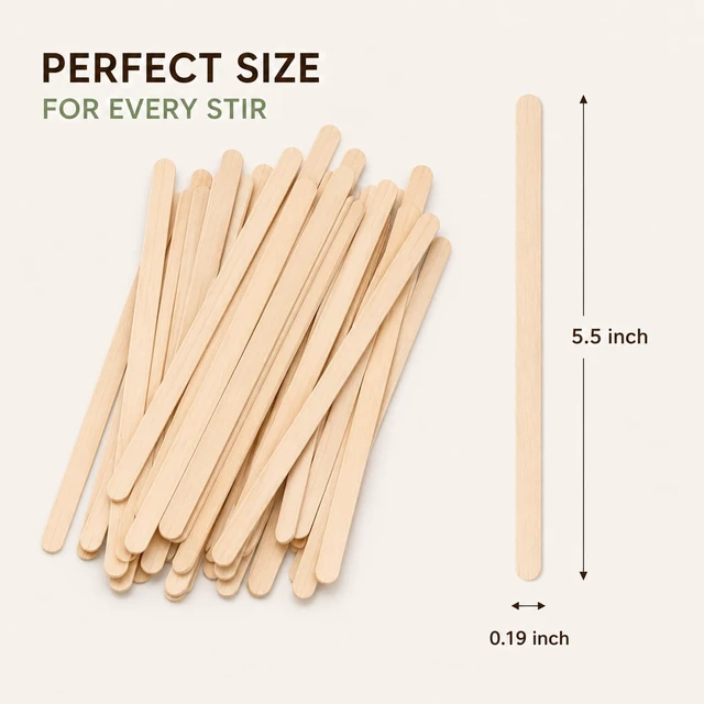 Alt view image 2 of 7 - 5.5 Inch Wooden Coffee Stir Sticks, 200 Count Premium Natural Birch Wood Stirrers for Coffee Bar Accessories, Disposable Beverage Stirrers for Hot/Cold Drinks, Eco-Friendly & Splinter-Free
