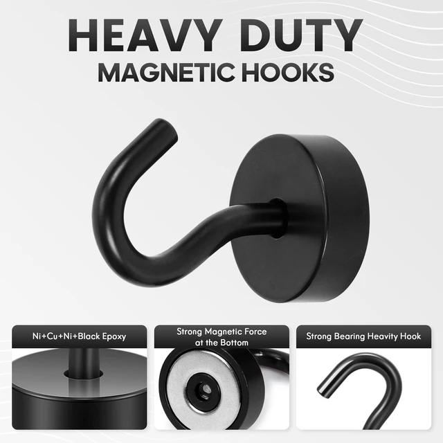 Alt view image 4 of 7 - Neosmuk Magnetic Hooks Steel Tube Design for Cruise,30lb+ Black,6 Pack
