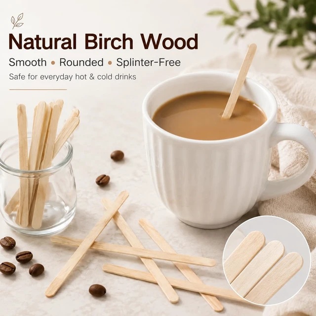Alt view image 3 of 7 - 5.5 Inch Wooden Coffee Stir Sticks, 200 Count Premium Natural Birch Wood Stirrers for Coffee Bar Accessories, Disposable Beverage Stirrers for Hot/Cold Drinks, Eco-Friendly & Splinter-Free