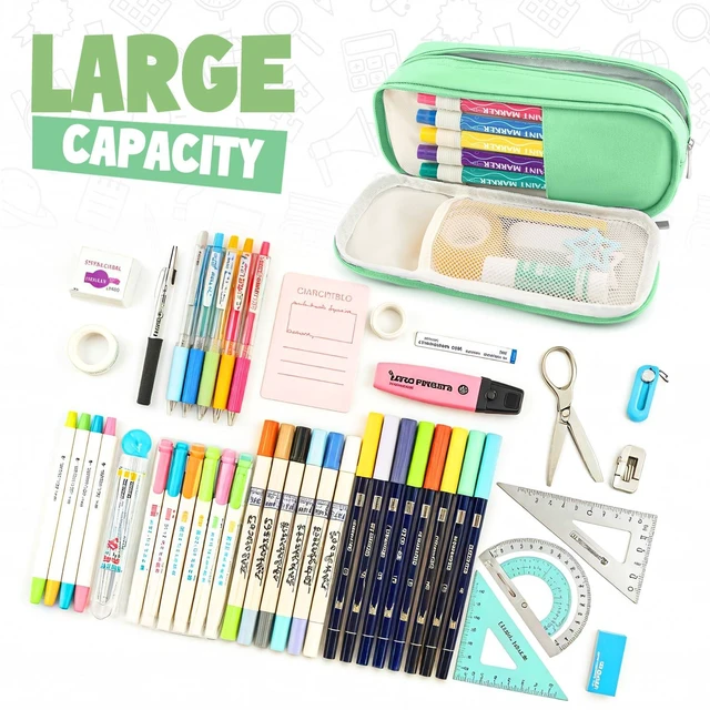Alt view image 3 of 7 - HOHOM Pencil Case Large Capacity Pencil Pouch Holder Box Marker Storage Bag Desk Organizer Stationery Organizer for School Supplies Office Travel Organizers Office College