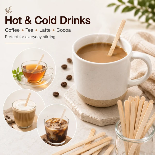 Alt view image 4 of 7 - 5.5 Inch Wooden Coffee Stir Sticks, 200 Count Premium Natural Birch Wood Stirrers for Coffee Bar Accessories, Disposable Beverage Stirrers for Hot/Cold Drinks, Eco-Friendly & Splinter-Free