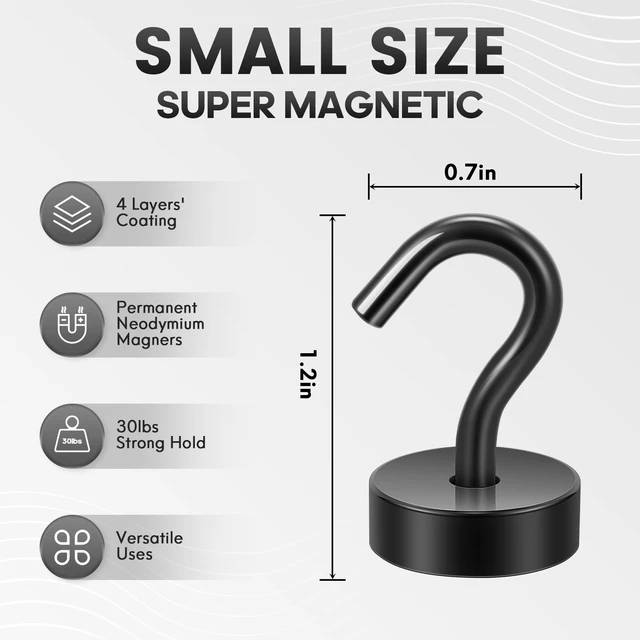 Alt view image 5 of 7 - Neosmuk Magnetic Hooks Steel Tube Design for Cruise,30lb+ Black,6 Pack