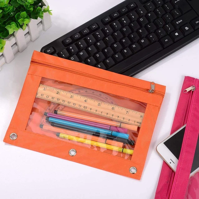 Alt view image 7 of 7 - Pencil Pouch 3 Ring, Zipper Pencil Pouches Case Binder Cosmetic Bag Black 2 Pack