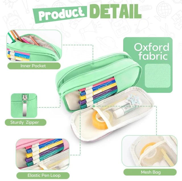 Alt view image 4 of 7 - HOHOM Pencil Case Large Capacity Pencil Pouch Holder Box Marker Storage Bag Desk Organizer Stationery Organizer for School Supplies Office Travel Organizers Office College