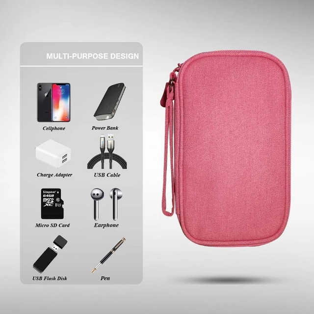 Alt view image 6 of 7 - Electronics Organizer Bag Pouch Cable Charger Organizer Travel Shockproof Cord Carrying Case for Earphone Powerbank USB Hard Drive SD Card (Pink)