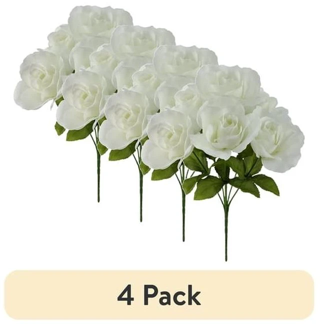 Main image of (4 pack) Mainstays Indoor Artificial Sweet Rose Flower Pick, White, 14 in