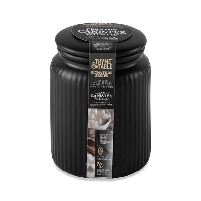 Alt view image 2 of 4 - Thyme & Table Small 580 mL Ceramic Ribbed Kitchen Organization Jar, Black