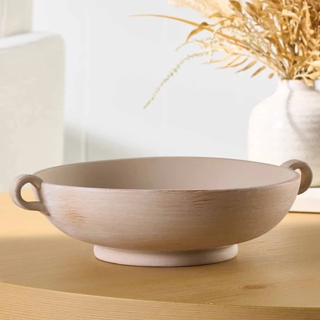 Alt view image 2 of 5 - Better Homes & Gardens Distressed Low Stoneware Decorative Bowl, Taupe, 12 in x 9.75 in x 3.37 in