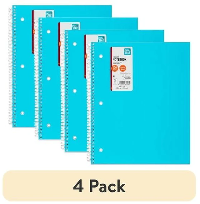Main image of (4 pack) Pen+Gear College Ruled Poly 1-Subject Notebook with Inside Pockets, 9 in x 11 in, 100 Heavyweight Sheets