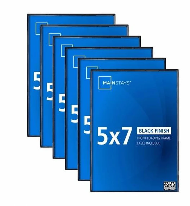 Main image of Mainstays 5 x 7 Black Front-Loading Picture Frames, Wall or Tabletop, Set of 6