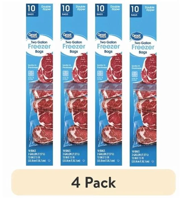 Main image of (4 pack) Great Value Double Zipper 2 Gallon Freezer Bag, 10 Count