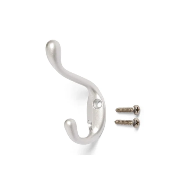 Alt view image 3 of 4 - (2 pack) Mainstays, Double Hook Satin Nickel Metal Hook for Hanging Towels and Coats, 10 lbs Capacity, 1 ct