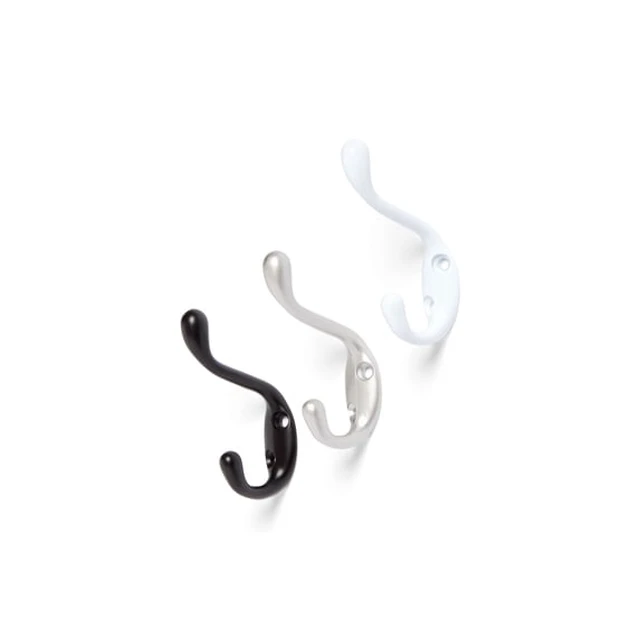 Alt view image 2 of 4 - (2 pack) Mainstays, Double Hook Satin Nickel Metal Hook for Hanging Towels and Coats, 10 lbs Capacity, 1 ct