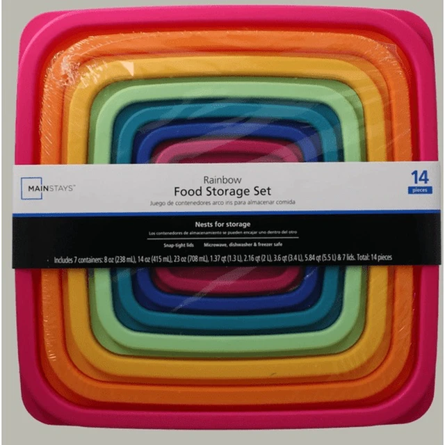 Alt view image 4 of 4 - Mainstays Plastic Rainbow Food Storage Set, Multi Color, 14 Count, Best Use for Leftover Storage and Reheating