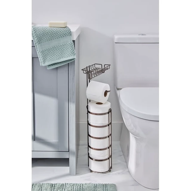 Alt view image 2 of 5 - Better Homes & Gardens Bronze Flatwire Free-Standing Toilet Paper Holder with Reserve