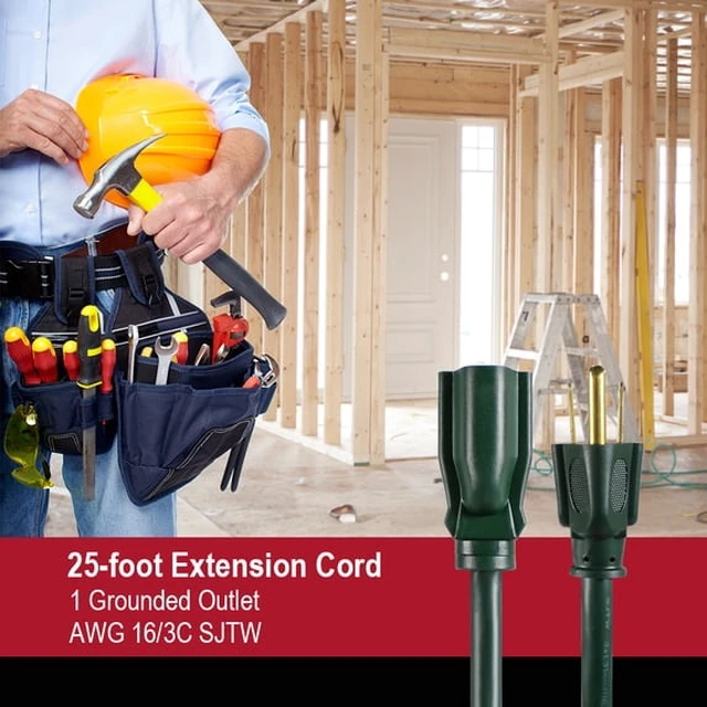 Alt view image 4 of 5 - Hyper Tough 25 ft Green 16AWG 3-Prong Single Outlet Outdoor Extension Cord, 13 Amps