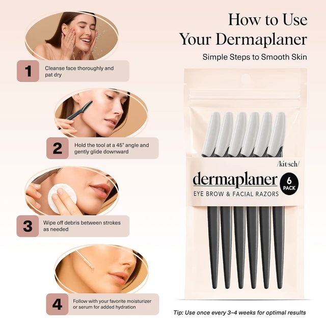 Alt view image 5 of 7 - Kitsch Dermaplane Razor for Women Face Black, 6 pcs