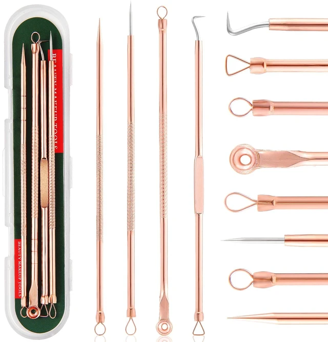 Main image of FEITA 4-Piece Stainless Steel Blackhead Remover and Acne Pimple Popper Tool Kit for Nose and Face, Rose Gold