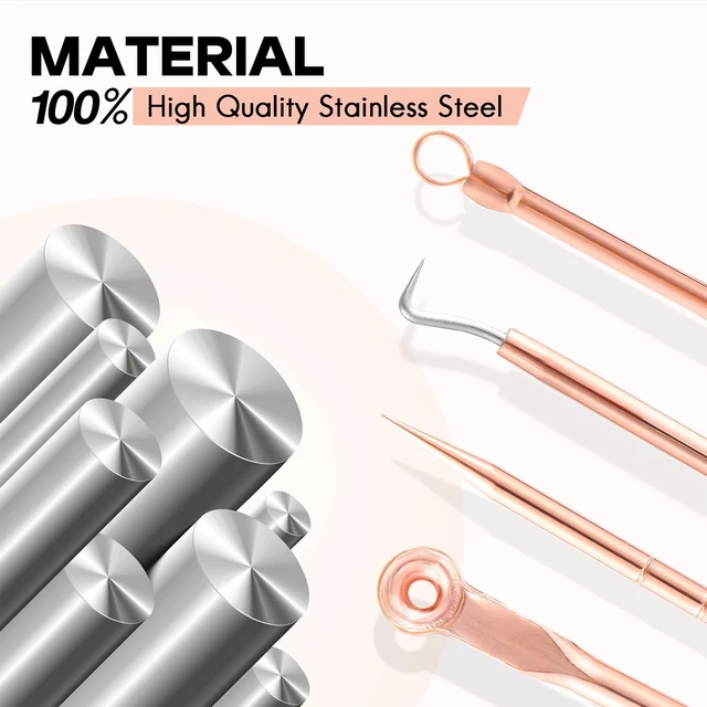 Alt view image 4 of 6 - FEITA 4-Piece Stainless Steel Blackhead Remover and Acne Pimple Popper Tool Kit for Nose and Face, Rose Gold