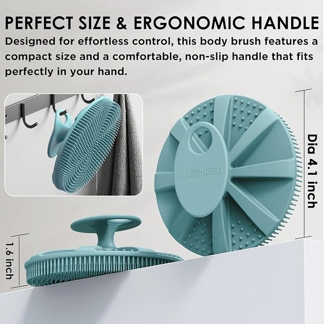 Alt view image 2 of 6 - Bath Loofah Exfoliating Net Sponge Mesh Case with Body Brush, Dark Green
