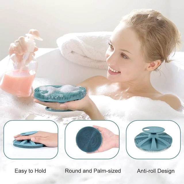 Alt view image 4 of 6 - Bath Loofah Exfoliating Net Sponge Mesh Case with Body Brush, Dark Green