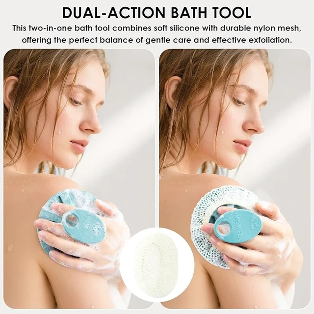 Alt view image 5 of 6 - Bath Loofah Exfoliating Net Sponge Mesh Case with Body Brush, Dark Green