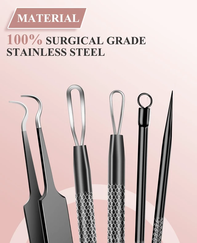 Alt view image 7 of 7 - 3PCS Stainless Steel Pimple Extractor Acne Treatment Tool, Blackhead Comedone Removal Popper for Face and Nose (Black)
