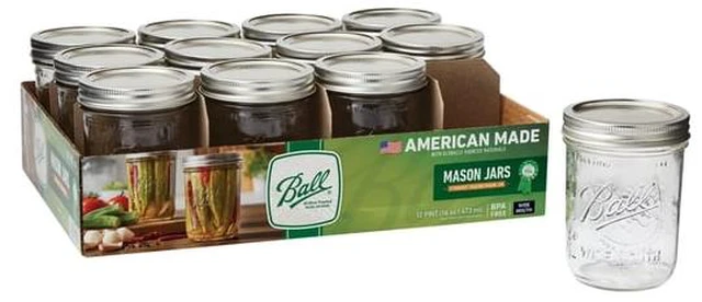 Main image of Ball, Glass Mason Jars with Lids & Bands, Wide Mouth, Clear, 16 oz, 12 Count