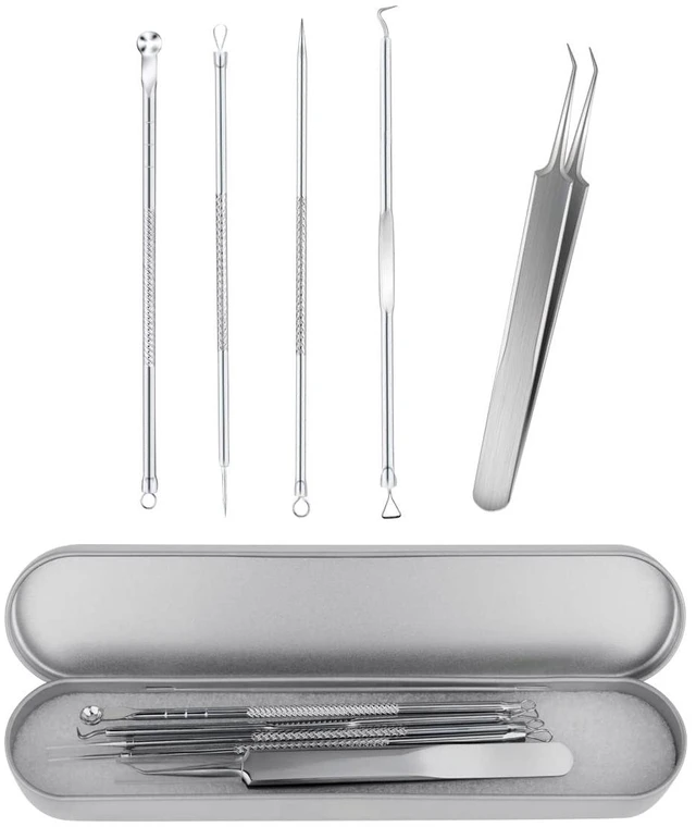 Main image of Blackhead Extractor Kit - 5-Pack Stainless Steel Pimple Popper Tools with Case for Face and Nose