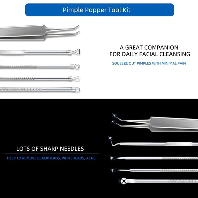 Alt view image 3 of 7 - Blackhead Extractor Kit - 5-Pack Stainless Steel Pimple Popper Tools with Case for Face and Nose